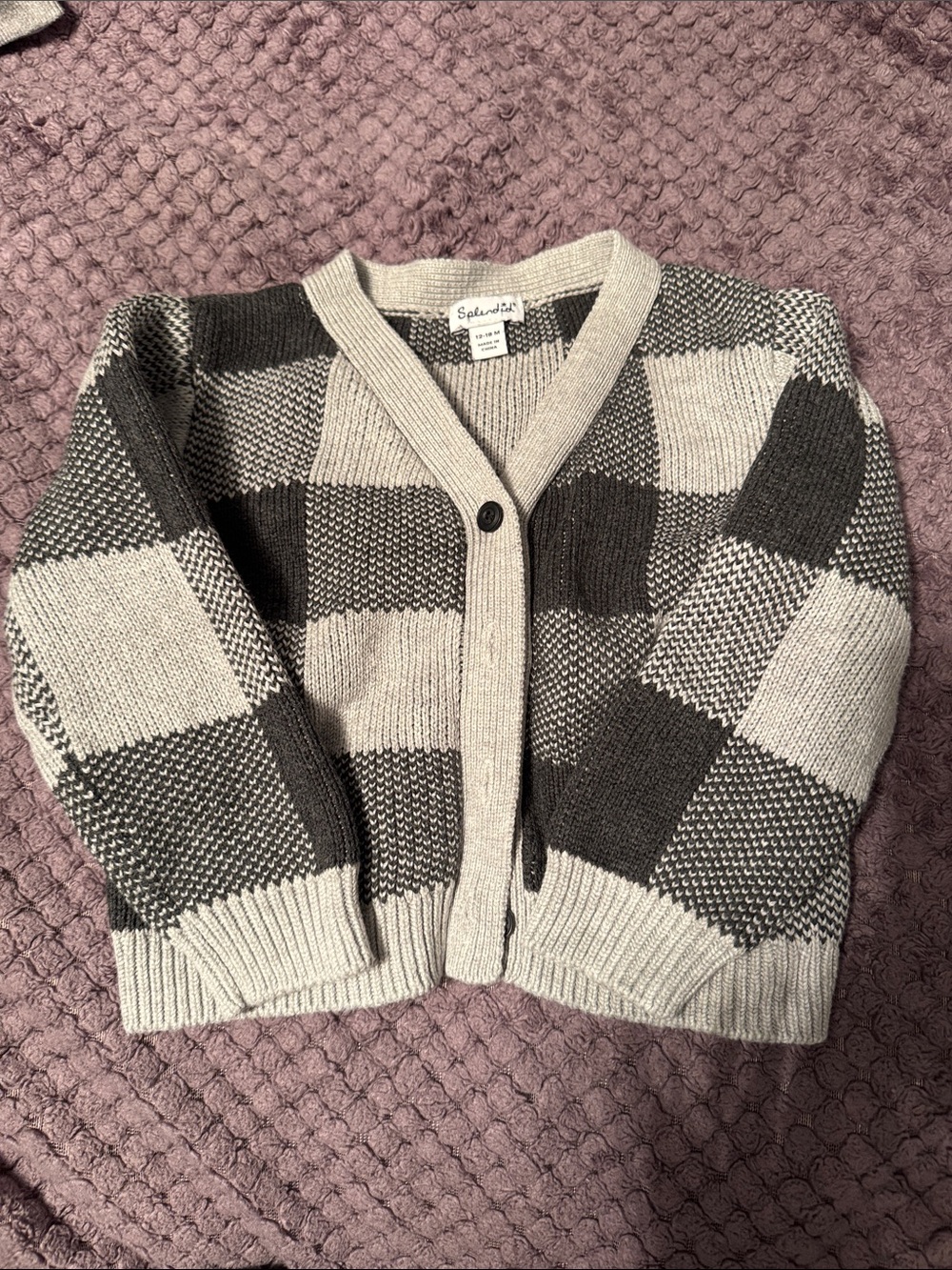 Splendid Charcoal & Cream Check Knit Cardigan